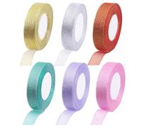 Rustark 6 Rolls Metallic Glitter Organza Ribbons Assortment Kit 6 Colors Each 4/5 Inch x 25 Yards Glitter Ribbon for Gift Wrapping Christmas Birthday Wedding Party Decoration (2cm x 22.5m)