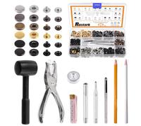 Rustark 60 Sets 12.5mm 6 Colors Leather Snap Fasteners Kit with Hammer 9Pcs Setting Tools, Metal Snap Button Press Stud Clothing Snap Assortment Kit for Leather, Clothes, Jackets, Jeans, DIY Craft