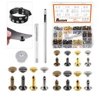 Rustark 600 Sets Leather Rivets Kit 3 Sizes 4 Colors Double Cap Rivet Tubular Metal Studs with Setting Tools Kit for DIY Leather Craft (6x6mm, 8x8mm, 8x12mm)