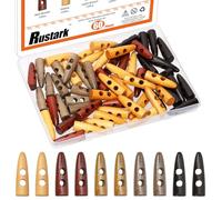 Rustark 60Pcs 5 Colors Wooden Toggle Buttons Assortment Kit 40MM/1.6" in 2 Holes Wood Horn Toggle Buttons Sewing Knitting Button for Coat Sweaters Clothing DIY Craft