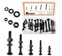Rustark 60Pcs 5 Sizes 304 Stainless Steel Carriage Bolts with Nuts and Washers Kit Black Square Neck Carriage Bolts Screws Metric Round Head Carriage Bolt for Machinery Industry