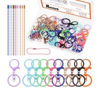 Rustark 60Pcs Rainbow Lobster Claw Clasp Keychain with Bead Chain Kit Swivel Snap Hooks with Key Rings Swivel Trigger Clips with Flat Split Ring Keychain Making Kit for DIY Craft Jewelry Making