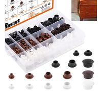 Rustark 630Pcs 5 6 8 10 14mm Plastic Hole Plugs Assortment Kit Round Button Plug Locking Hole Plug Snap In Flush Type Screw Cap Cover Plugs for Cabinet Cupboard Shelf - White Black Brown