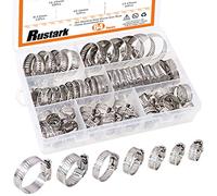 Rustark 64-Pcs Adjustable 8 to 38mm Range Worm Gear Hose Clamp Fuel Line Clips Clamps Assortment Kit - 304 Stainless Steel