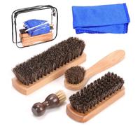 Rustark 6Pcs 3 Styles Shoe Polishing Horsehair Brush Kit with Microfiber Cloth Horsehair Shoe Brush Leather Shoe and Boot Care Brush Cleaner Brush Shoe Polish Applicator for Cleaning Leather Shoes