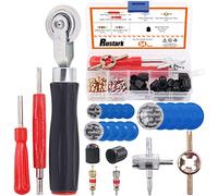 Rustark 70 pcs Valve Core Remover Tool with 30Pcs Tire Valve Stem Cores, 20Pcs Core Caps,Dual Single Head Valve Core Remover, 15 Pcs Puncture Tire Patches, 4-Way Valve Tool and Tire Patch Roller