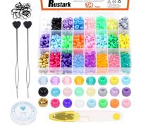 Rustark 774Pccs Multicolored Plastic Pony Beads Kit Rainbow Kandi Beads Pony Hair Beads with Hair Beader, Crystal String Cord, Rubber Bands, Scissor for Hair Braiding, Bracelet and Jewelry Making Maki