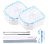 Rustark 7Pcs Gel Nail Remover Tools Kit Includes Blue Nail Soaking Bowl, Cuticle Pusher, Scraper, Nail Files, Buffer Block, Nail Dust Brush, Soak Off Gel Nail Bowl Polish Dip Powder Remover Kit