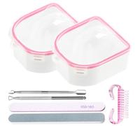 Rustark 7Pcs Gel Nail Remover Tools Kit Includes Pink Nail Soaking Bowl, Cuticle Pusher, Scraper, Nail Files, Buffer Block, Nail Dust Brush, Soak Off Gel Nail Bowl Polish Dip Powder Remover Kit