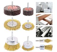 Rustark 8 Pcs Wire Brush Drill Attachments Kit 1/4 Inch Shank6 Piece Brass Coated Bristles and 2 Piece 80 Grit Abrasive Flap Wheel for Removing Rust Paint Polishing