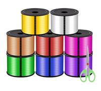 Rustark 8 Rolls 800 Yard Curling Ribbon Balloon String Set with Scissor, Crimped Curling Balloon Ribbon Roll for Gift Wrapping Art Crafts Party Decorations (5mm x 92m, 1/5 inch x 100 Yard Per Roll)