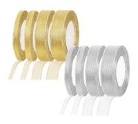 Rustark 8 Rolls Metallic Glitter Organza Ribbons Assortment Kit 4 Sizes Each 1/4, 2/5, 4/5, 1 Inch x 25 Yards Gold Silver Glitter Ribbon for Gift Wrapping Party Decoration (0.6, 1, 2, 2.5cm x 22.5m)