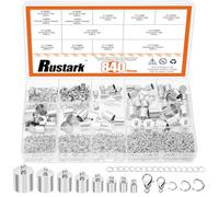 Rustark 840Pcs 8 Sizes Silver Tassel Cord End Cap Assortment Kit with Lobster Claw Clasps Jump Ring Extension Chains Leather Ends Caps Glue in Barrel End Caps for DIY Crafts Jewelry Making