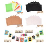 Rustark 84Pcs 4.3x3.7Inch/11x9.5CM Mixed Color Paper Picture Frames DIY Cardboard Photo Frame with Wood Clip and Jute Twine for Wall Decor Craft