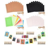 Rustark 84Pcs 5.3x3.9Inch/13.5x10CM Mixed Color Paper Picture Frames DIY Cardboard Photo Frame with Wood Clip and Jute Twine for Wall Decor Craft