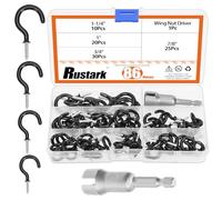 Rustark 86Pcs 4 Sizes Black Vinyl Coated Screw-in Hooks with Wing Nut Driver Ceiling Hook Outdoor Hanging Wall Hooks Heavy Duty Cup Screw Hook for Hanging Plants Utensils Mugs