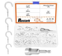 Rustark 86Pcs 4 Sizes White Vinyl Coated Screw-in Hooks with Wing Nut Driver Ceiling Wall Hook Outdoor Hanging Hooks Heavy Duty Cup Screw Hook for Hanging Plants Utensils Mugs