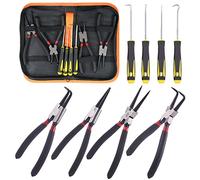Rustark 8Pcs 7 Inch Snap Ring Pliers Heavy Duty Hook Tool Set Internal External Circlip Pliers Tool Kit Straight Bent Jaw Pliers for Automotive Ring Removal Retaining