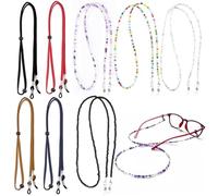 Rustark 8Pcs Eyeglass Strap Glasses Holder Chains Eyeglass Strap Chains Leather Eye Glasses Strap String Anti-slip Eye Glasses Holder Colorful Bead Holders Eyeglasses Retainer for Man Woman