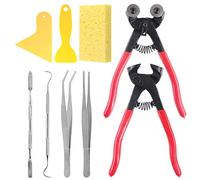 Rustark 9 Pcs Mosaic Tile Nippers Kit High Hardness 1 Piece Wheeled Glass Nippers and 1Piece Cutting Nippers Come with 7 Pcs Mosaic Tool for Handmade Artcraft and Home Decorations