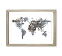 Rusted World Map in Abstract Framed Print | A2 Oak Framed Wall Art | Ready to Hang | Abstract Map Picture | Living Room Bedroom Lounge Office