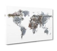 Rusted World Map In Abstract Modern Art Canvas Wall Art Print Ready to Hang, Framed Picture for Living Room Bedroom Home Office Décor, 20x14 Inch (50x35 cm)