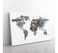 Rusted World Map In Abstract Modern Art Canvas Wall Art Print Ready to Hang, Framed Picture for Living Room Bedroom Home Office Décor, 50x35 cm (20x14 Inch)