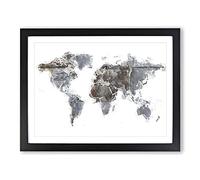 Rusted World Map In Abstract Modern Art Framed Print | A2 Black Framed Wall Art | Ready to Hang | Abstract Map Picture | Living Room Bedroom Lounge Office