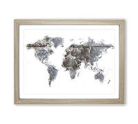 Rusted World Map In Abstract Modern Art Framed Wall Art Print, Ready to Hang Picture for Living Room Bedroom Home Office Décor, Oak A3 (46 x 34 cm)