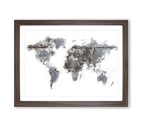 Rusted World Map In Abstract Modern Art Framed Wall Art Print, Ready to Hang Picture for Living Room Bedroom Home Office Décor, Walnut A2 (64 x 46 cm)