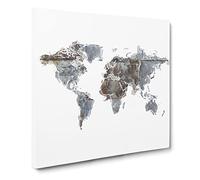 Rusted World Map in Abstract Modern Canvas Wall Art Print Ready to Hang, Framed Picture for Living Room Bedroom Home Office Décor, 14x14 Inch (35x35 cm)