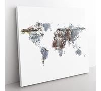 Rusted World Map in Abstract Modern Canvas Wall Art Print Ready to Hang, Framed Picture for Living Room Bedroom Home Office Décor, 35x35 cm (14x14 Inch)