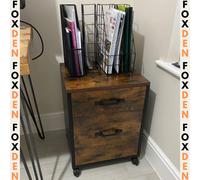 Rustic 2 Drawers Mobile Filing Cabinet Storage Drawer Profile Unit Castor Wheels