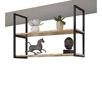 Rustic 2-Tier Floating Shelves - Wooden Ceiling-Mounted Storage with Metal Frame - Ideal for Kitchen Bar Flower Pots Display and Home Decor
