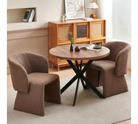 Rustic 37" Round Dining Table Set for 2 with Upholstered Brown Teddy Velvet Armchairs Small Kitchen Breakfast Table and Cactus Accent Chairs for Cozy Dining Spaces