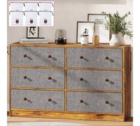 Rustic 6-Drawer Chest Of Drawers With Fabric Storage & Wood Effect Top - Grey & Brown Bedroom Dresser