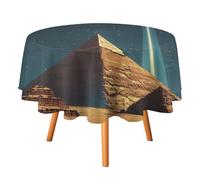 Rustic 70s Egyptian Pyramid Tablecloths Round 50 Inch,Retro Aesthetic Ancient Architecture Ethnic Tribe Exotic Tablecloths for Kitchen Dining Room Round Table Cloth
