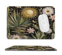 Rustic Abstract Boho Cactus Stitched Edge Mouse Pad,Modern Western Colorful Sun Moon Plant Cactus Floral Daisies Soft Mousepad with Non-Slip for Office,Home 9.4"x7.9"