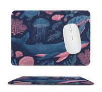 Rustic Abstract Whale Soft Stitched Edge Mouse Pad,Colorful Watercolor Ocean Coral Seashell Fish Jellyfish Sea Turtle Non-Slip Mousepad for Office,Home 20x24 cm