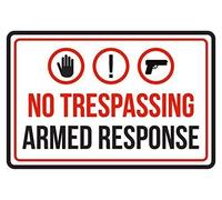 Rustic Aluminum Tin Property Security Plaque, No Trespassing Armed Response Commercial Warning Sign, Indoor Outdoor Wall Decor, 12x8 Inch