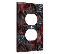 Rustic American Stars Light Switch Cover Plates/Outlet Covers, Patriotic Red Blue for Wall Decor, Durable Thermoplastic Wall Plates, Standard Size Single Duplex Outlet