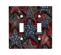 Rustic American Stars Light Switch Cover Plates/Outlet Covers, Patriotic Red Blue for Wall Decor, Durable Thermoplastic Wall Plates, Standard Size Double Toggle