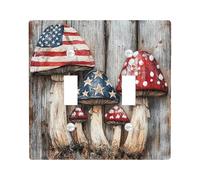 Rustic Americana Mushroom Light Switch Cover Plates, Red White & Blue Wood Decor, Vintage Boho Wall Accents, Thermoplastic Wall Plates, Standard Size Double Toggle