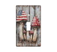 Rustic Americana Mushroom Light Switch Cover Plates, Red White & Blue Wood Decor, Vintage Boho Wall Accents, Thermoplastic Wall Plates, Standard Size Single Toggle