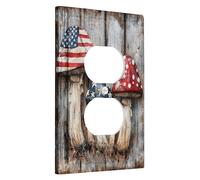Rustic Americana Mushroom Light Switch Cover Plates, Red White & Blue Wood Decor, Vintage Boho Wall Accents, Thermoplastic Wall Plates, Standard Size Single Duplex Outlet