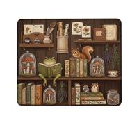 Rustic Amphibian Reading in Forest Library Small Mouse Pad | Rustic Decor, Woodland Aesthetic, Botanical Illustrations, Vintage Library, Nature Inspired, Cozy Workspace