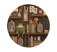 Rustic Amphibian Reading in Forest Library Small Mouse Pad | Rustic Decor, Woodland Aesthetic, Botanical Illustrations, Vintage Library, Nature Inspired, Cozy Workspace