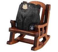 Rustic Animal Figurine - Wooden Bear Ornament On Rocking Chair, Handmade Wildlife Art Piece, Miniature Carved Decoration | Cas Display Stand