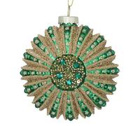 Rustic Antique Green Glass Bauble, Hanging Xmas Star Tree Decoration, Green Bauble, Luxury Christmas Decoration, Antique Style Vintage Christmas Tree Ornament with Gold Beads & Jewels