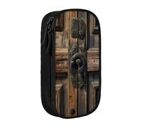Rustic Antique Wooden Door Print Pencil Case,Storage Bag, Large Capacity Pencil Box, Portable Office Pen Bag With Zipper